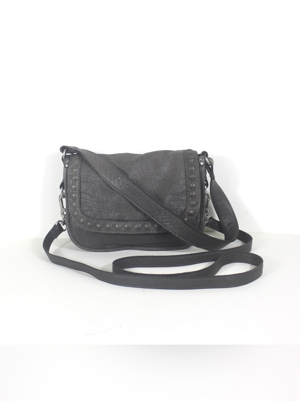 Y2K Vintage LK Liebskind Berlin Gray Pebbled Leather Crossbody Shoulder Bag Purs